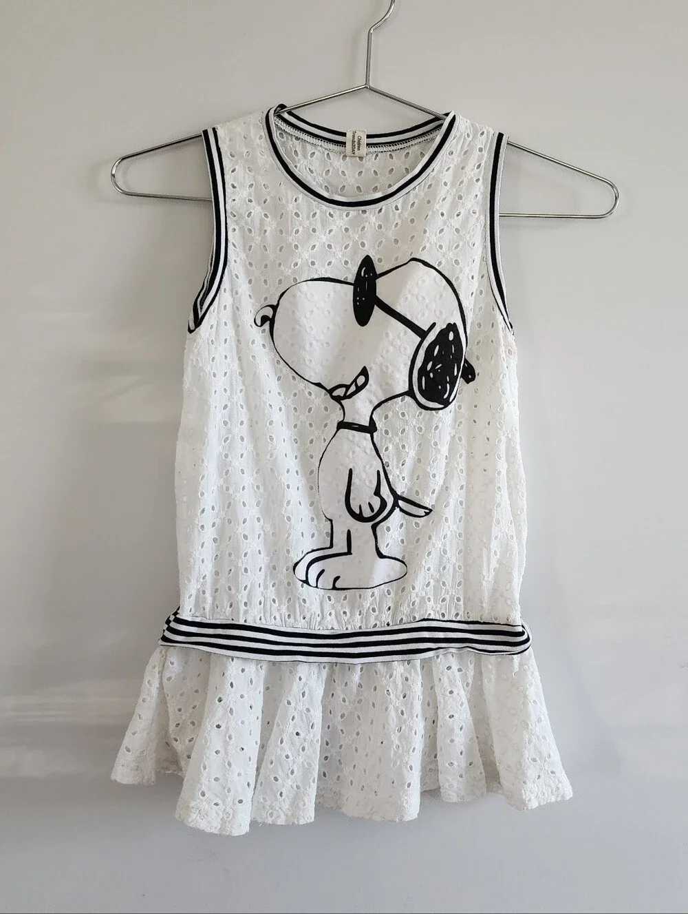 Children Trends2DAY Girl's Tank Dress Size 6 White Snoopy Eyelet Cotton Preppy